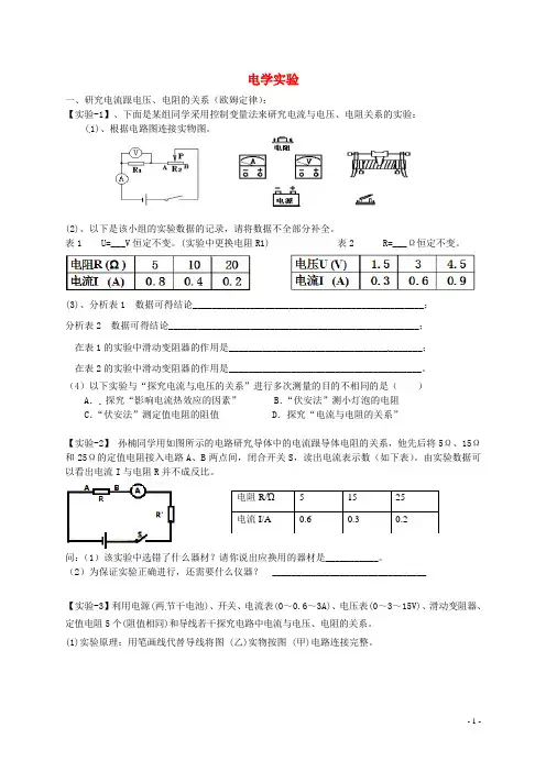 广东省深圳市中考物理专题复习电学实验练习一
