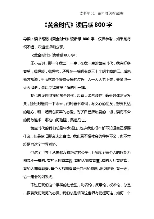 《黄金时代》读后感800字