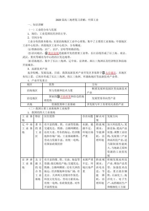 2020届高三地理复习讲解：中国工业