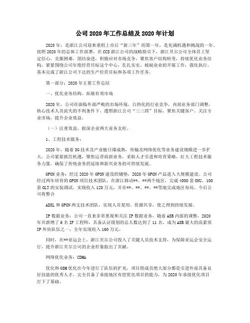 公司2020年工作总结及2020年计划
