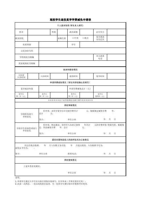 退伍复学申请表