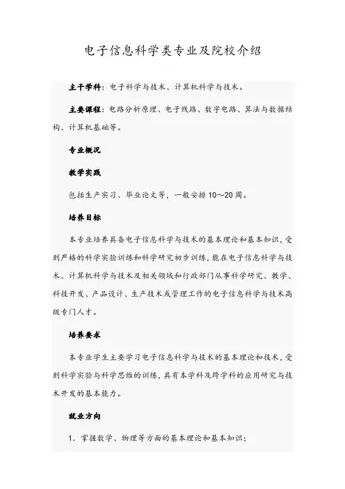 电子信息科学类专业及院校介绍