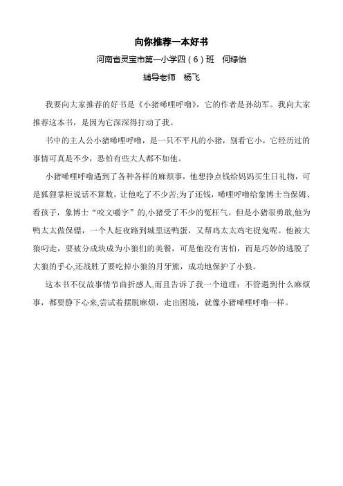 向你推荐一本好书(小学二年级习作)