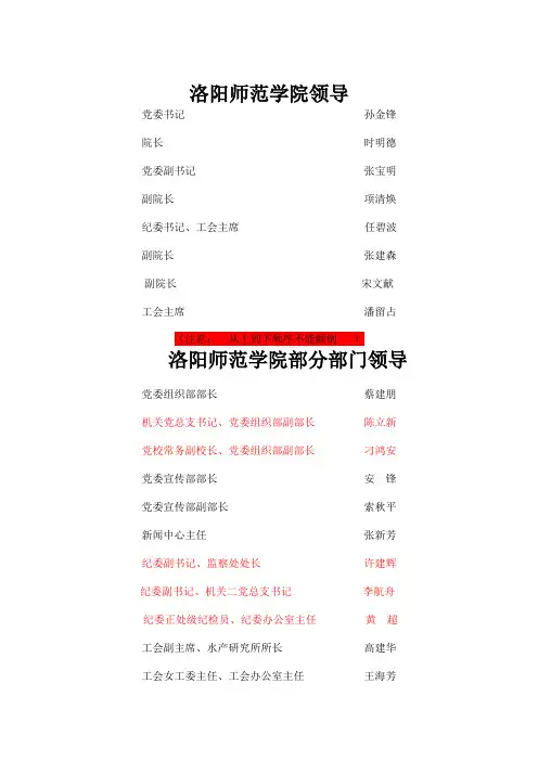 洛阳师范学院领导名单2011版(新)