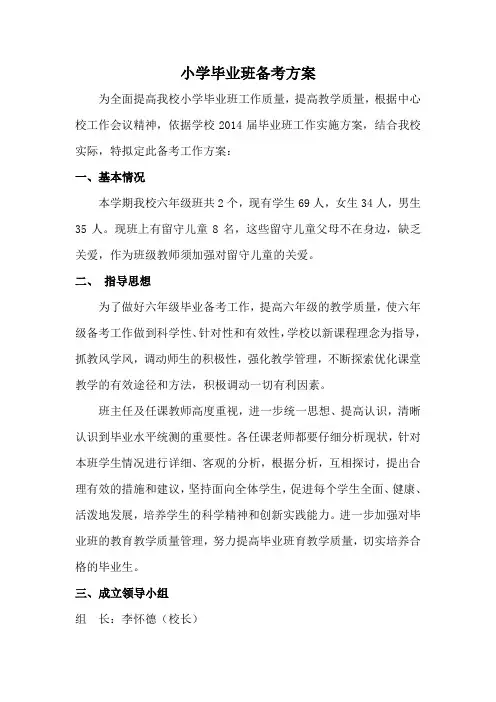 小学毕业班备考方案 2