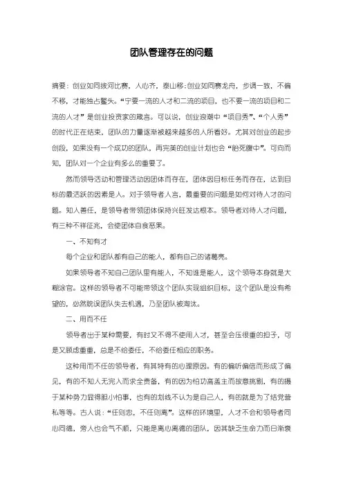 团队管理存在的问题