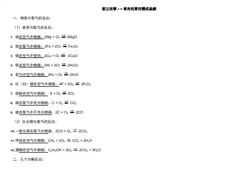 初三化学上册化学方程式总结