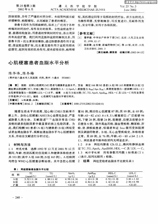 心肌梗塞患者血脂水平分析