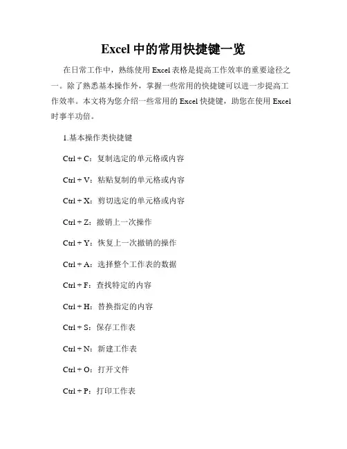 Excel中的常用快捷键一览