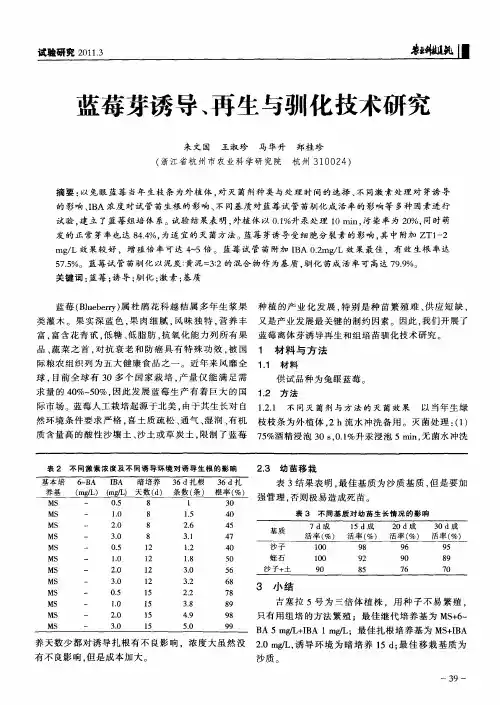 蓝莓芽诱导、再生与驯化技术研究