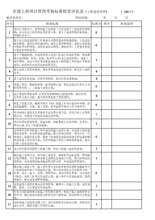 在建工程项目管理考核标准检查评估表通用资料