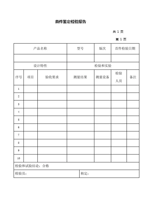 首件鉴定检验报告 GJB质量管理体系