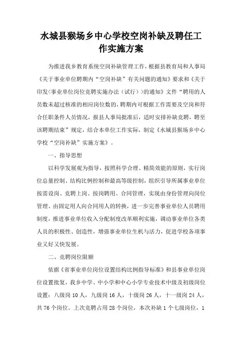 水城县猴场乡中心学校空岗补缺及聘任工作实施方案
