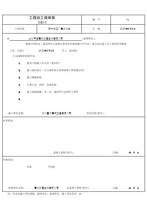 工程动工报审表