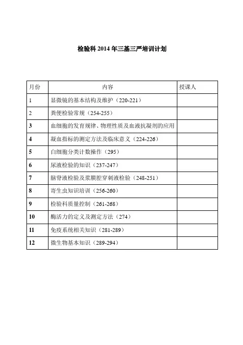 检验科2014年各种培训计划