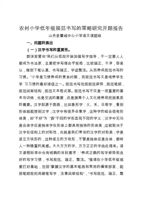 小学低年级规范书写的策略研究开题报告