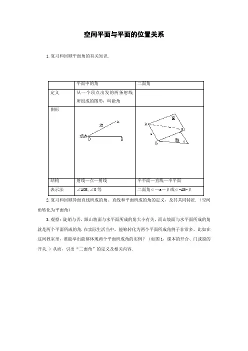 空间平面与平面的位置关系
