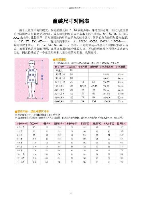 童装尺码与儿童年龄、身高、胸围对照表精编版
