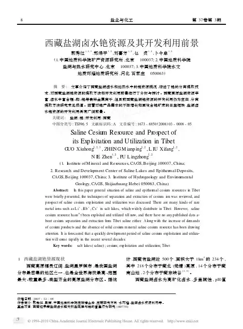 西藏盐湖卤水铯资源及其开发利用前景