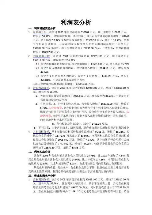 利润表分析模板 2