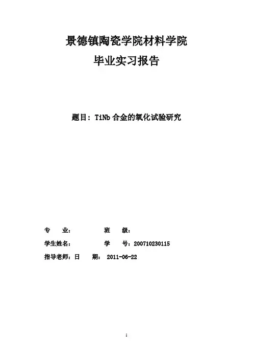 TiNb合金的氧化试验研究实习报告
