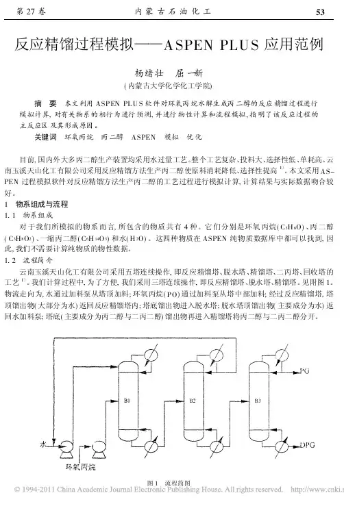 反应精馏过程模拟_ASPENPLUS应用