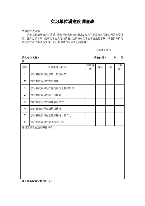 实习单位满意度调查表【模板】