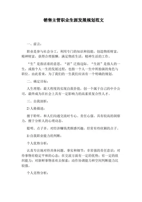 销售主管职业生涯发展规划范文