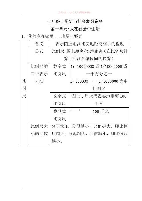 七年级上学期历史与社会复习资料(要)