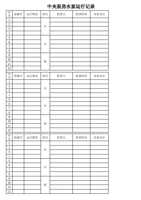 中央泵房水泵运行记录