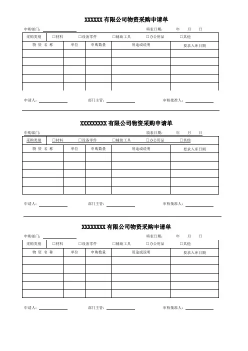 公司公司物资采购申请单模板