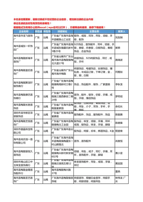 2020新版广东省汕尾珠宝首饰-金银器工商企业公司名录名单黄页联系方式大全57家