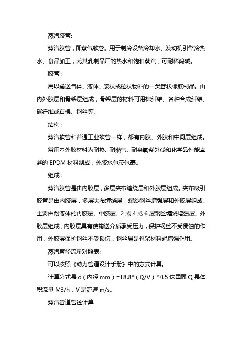 蒸汽管径流量对照表