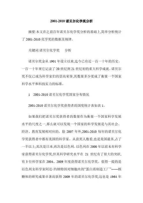 2001-2010诺贝尔化学奖分析