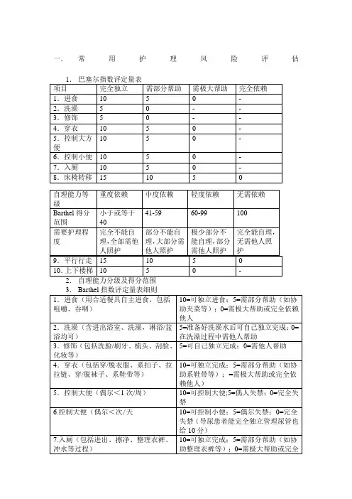 常用护理风险评估量表