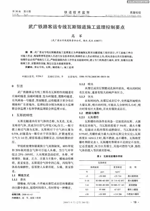 武广铁路客运专线瓦斯隧道施工监理控制要点