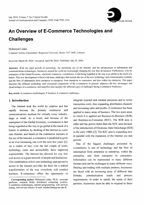 An Overview of E-Commerce Technologies and Challenges