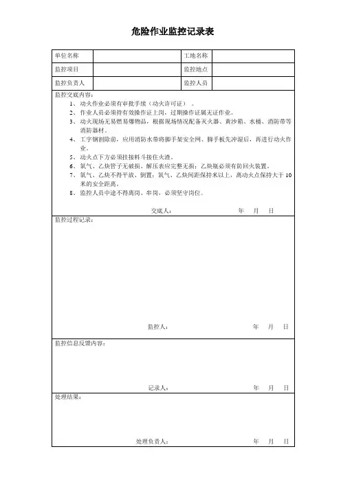危险作业监控记录表