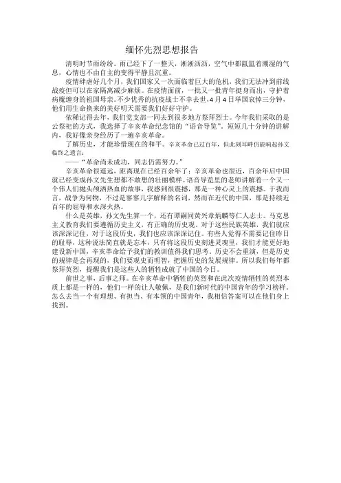 缅怀先烈思想报告