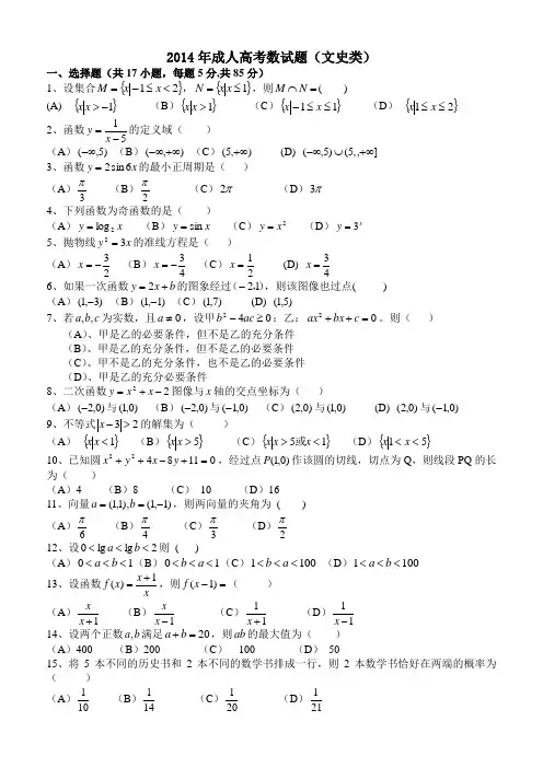 2014年成人高考文理科试题