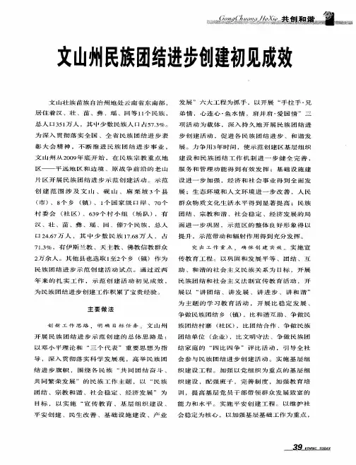 文山州民族团结进步创建初见成效