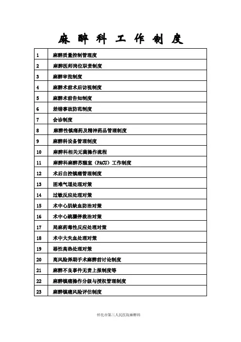 麻醉科工作制度大全整理版本