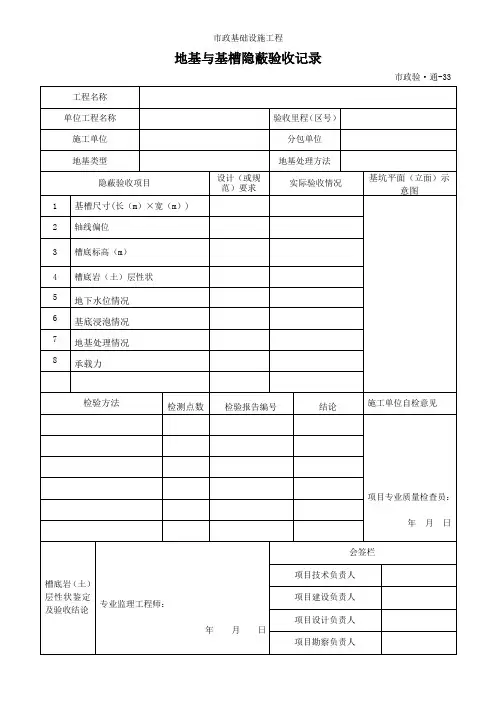 007-3 市政验·通-33地基与基槽隐蔽验收记录