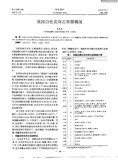 我国白色花岗石资源概况