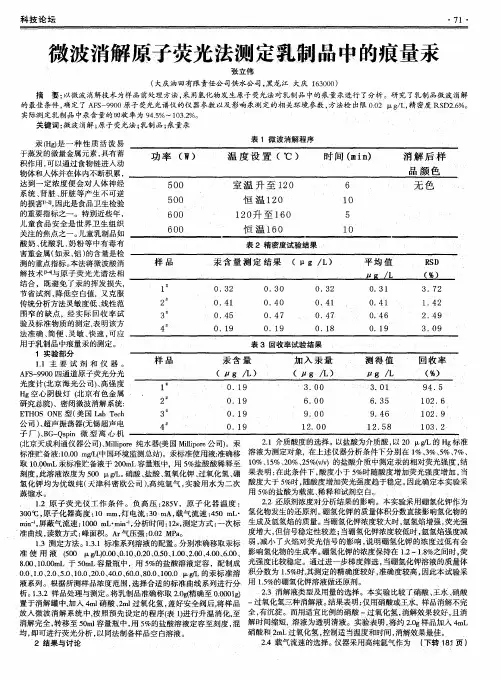 微波消解原子荧光法测定乳制品中的痕量汞