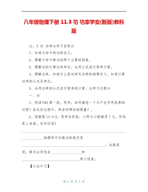 八年级物理下册 11.3 功 功率学案(新版)教科版