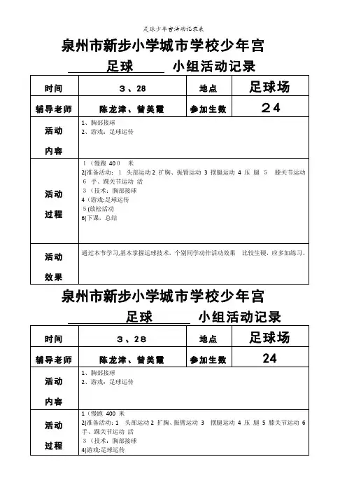 足球少年宫活动记录表