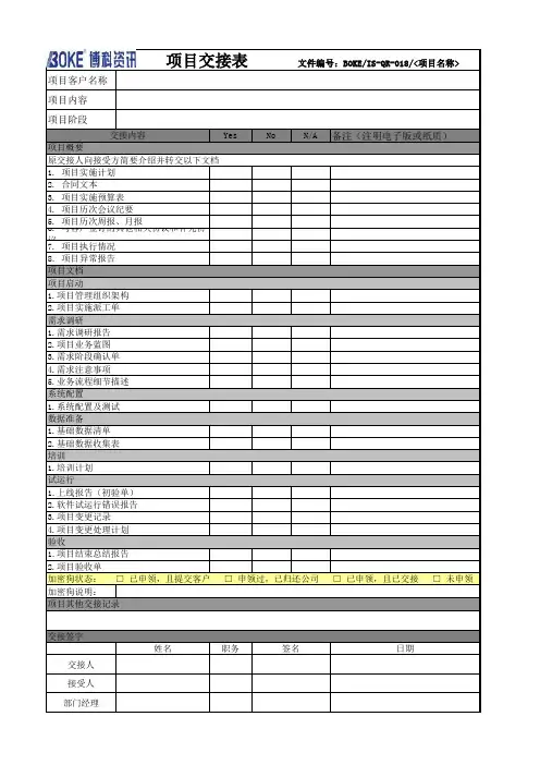 【模板】项目交接表