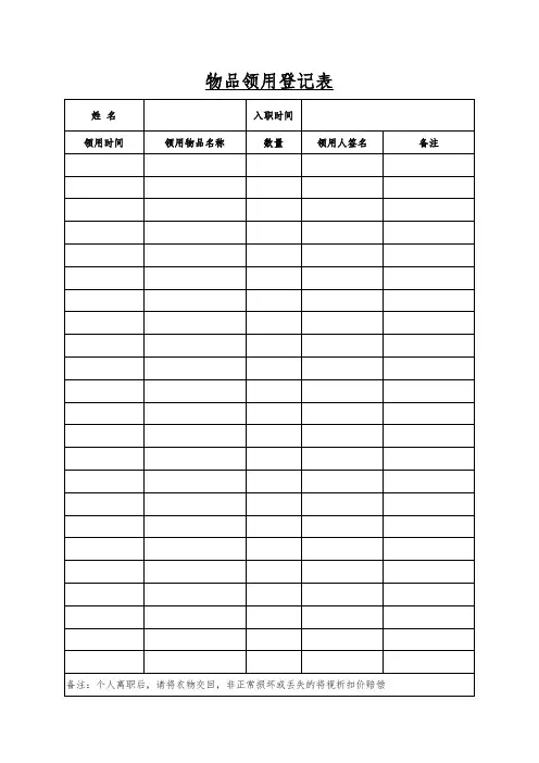 个人物品领用登记表