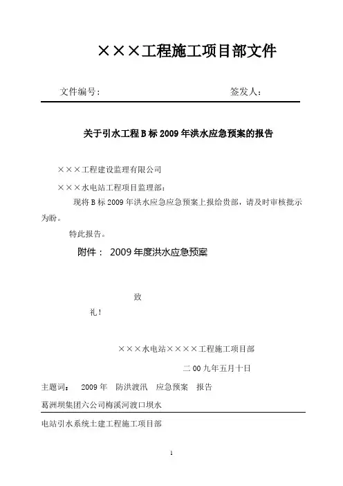 2009年度超标洪水应急预案